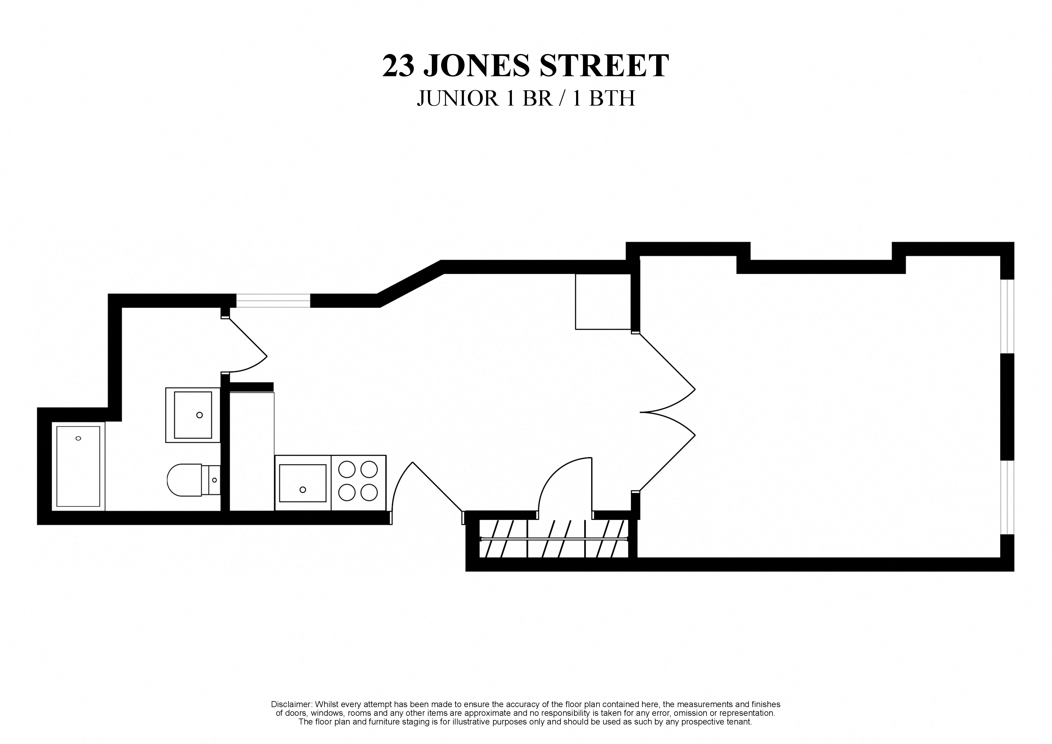 Floor plan for 1 bed, 1 bath